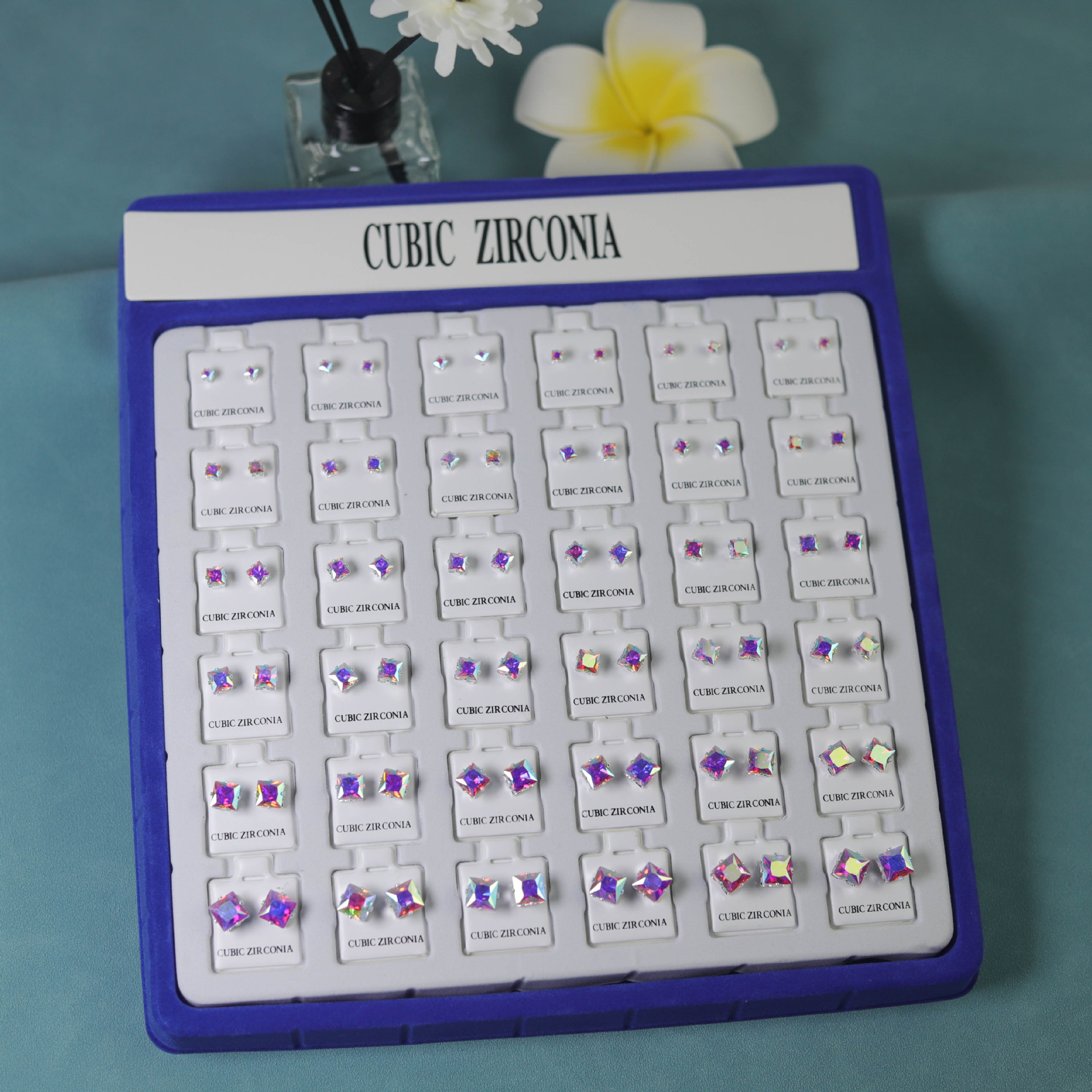 Popular European and American accessories: round and square zircon stud earrings, cross-border zircon stud earrings, six-claw stud earrings, four-claw stud earrings