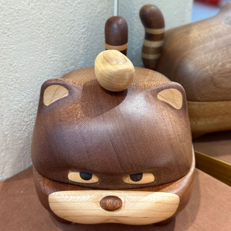 暴暴闹闹/小猫咪实木收纳盒大容量杂物收纳摆件家用生日七夕情人创意礼物 首饰钥匙玄关家居装饰礼物木雕