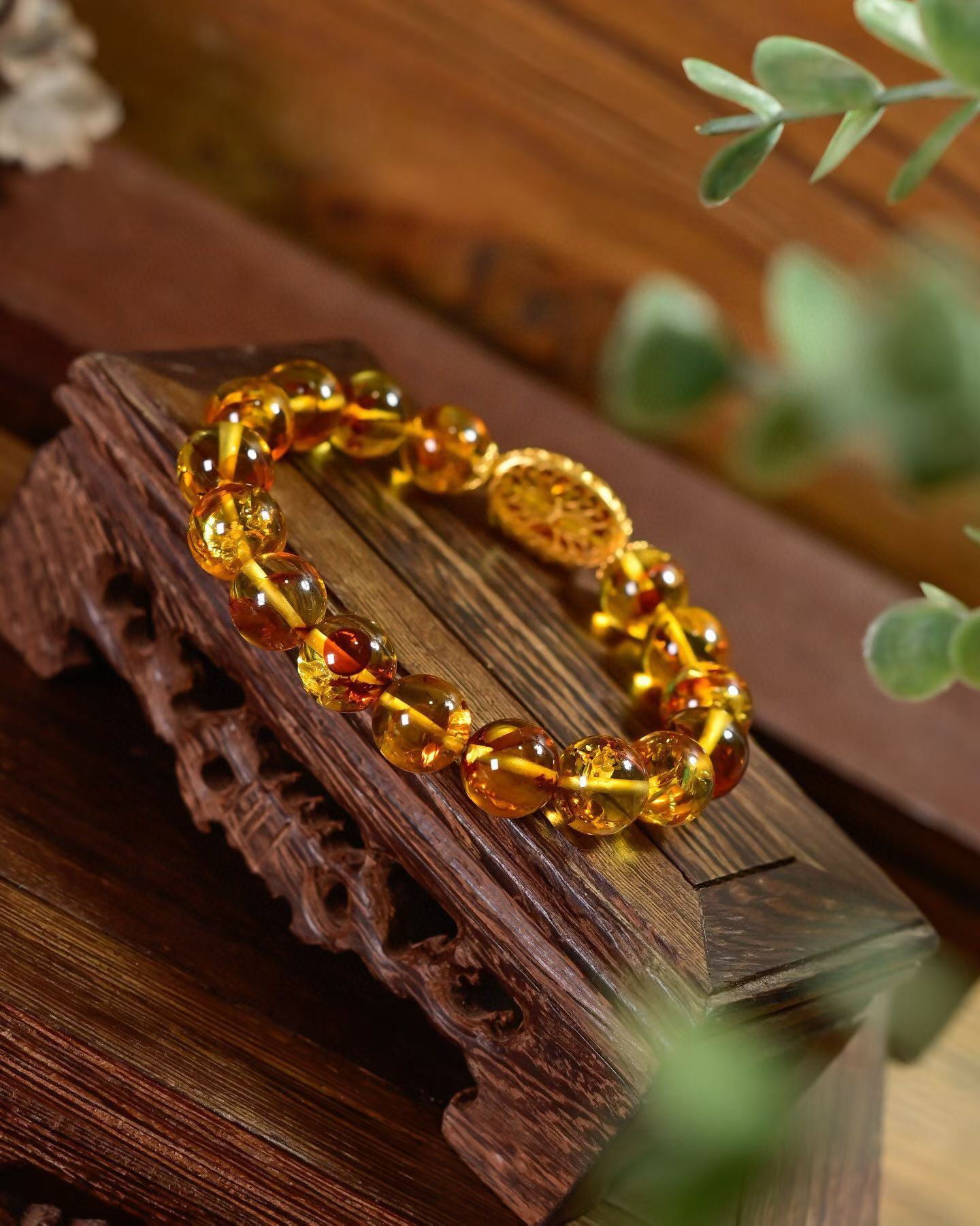 道毅珠宝9mm天然血珀手链金绞蜜配珠搭配天然A货翡翠飘花大肚笑佛吊坠925纯银镀金配饰详情图4