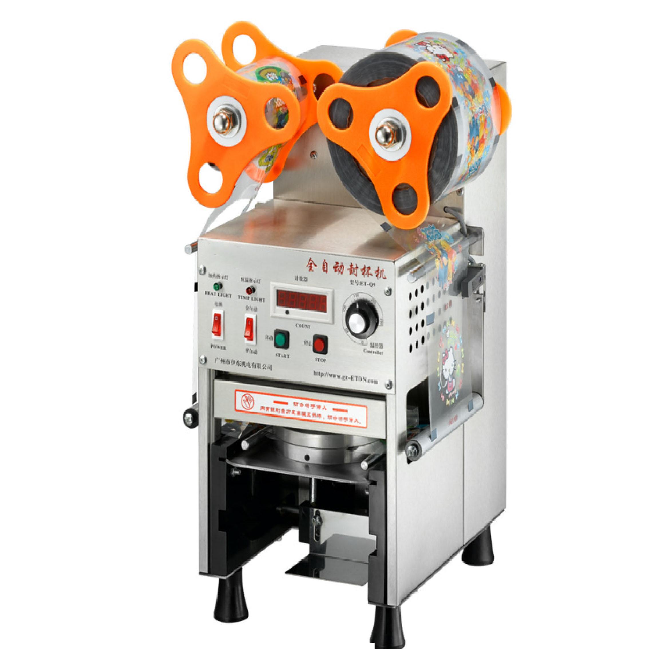 Stainless steel fully automatic sealing machine Q9 digital counting cup sealing machine, milk tea shop beverage 95 sealing machine Application Scenario