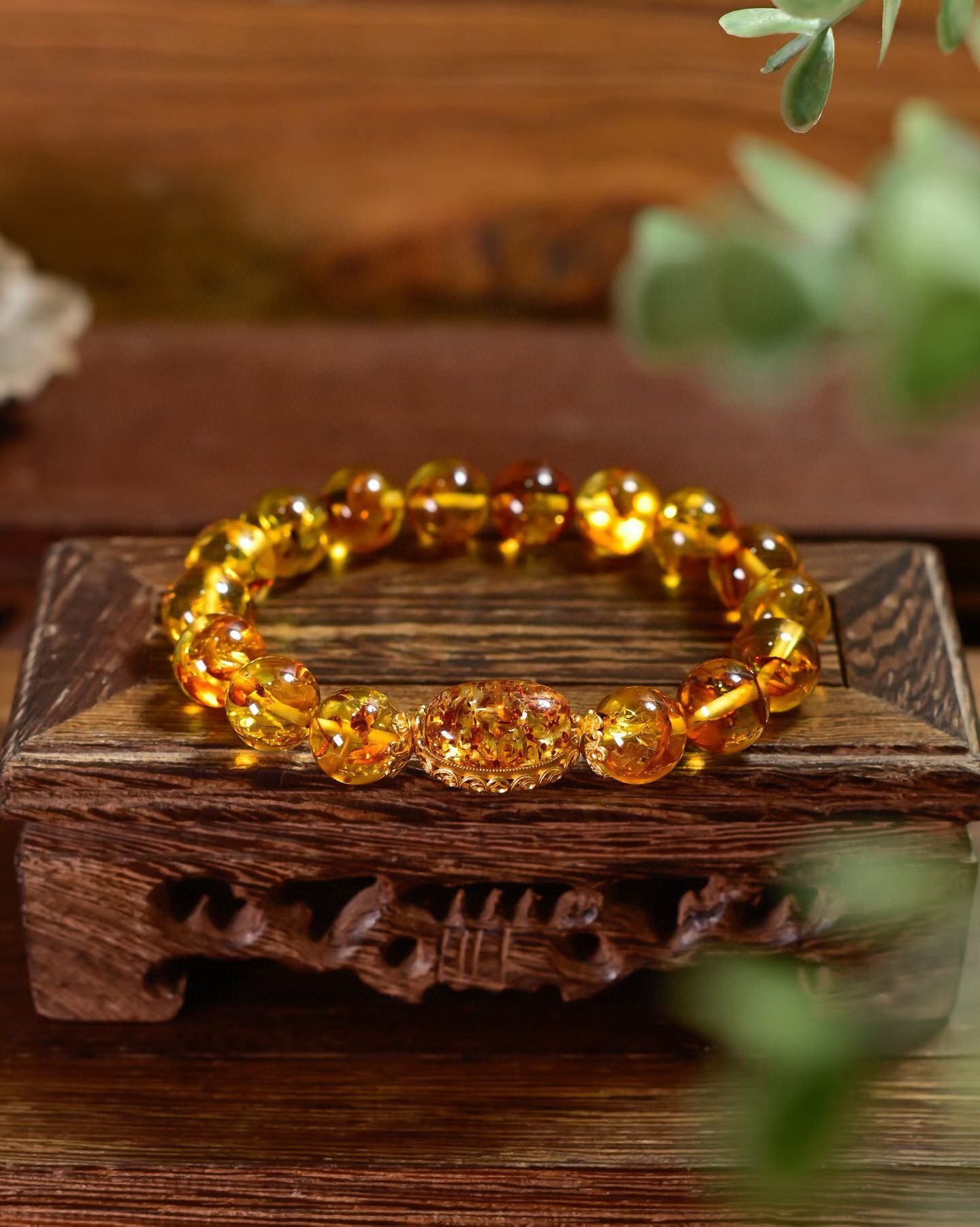 道毅珠宝9mm天然血珀手链金绞蜜配珠搭配天然A货翡翠飘花大肚笑佛吊坠925纯银镀金配饰