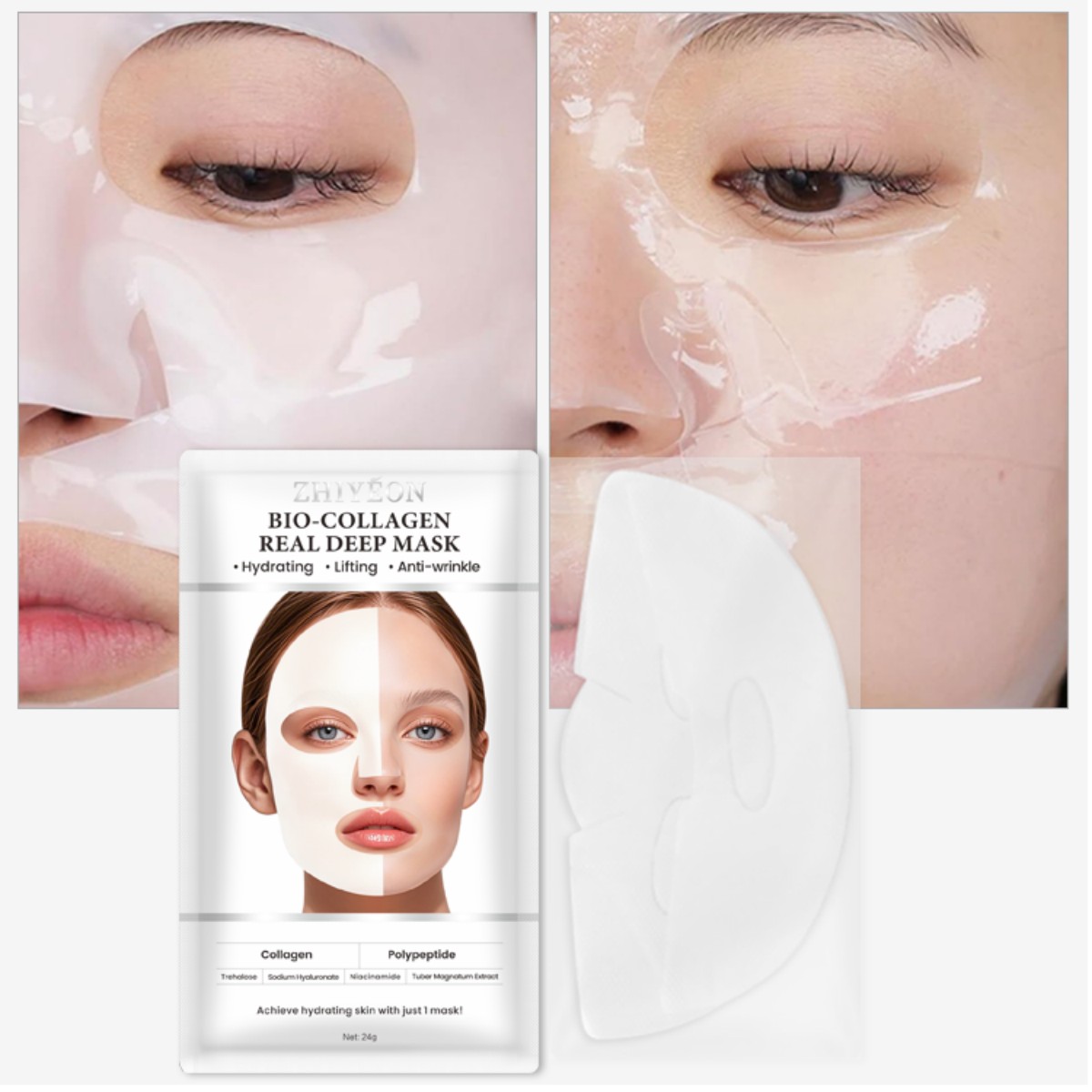 Flat white to transparent deep moisturizing bio-collagen overnight sleep mask, suitable for all body masks, whitening and penetrating collagen mask Specification image