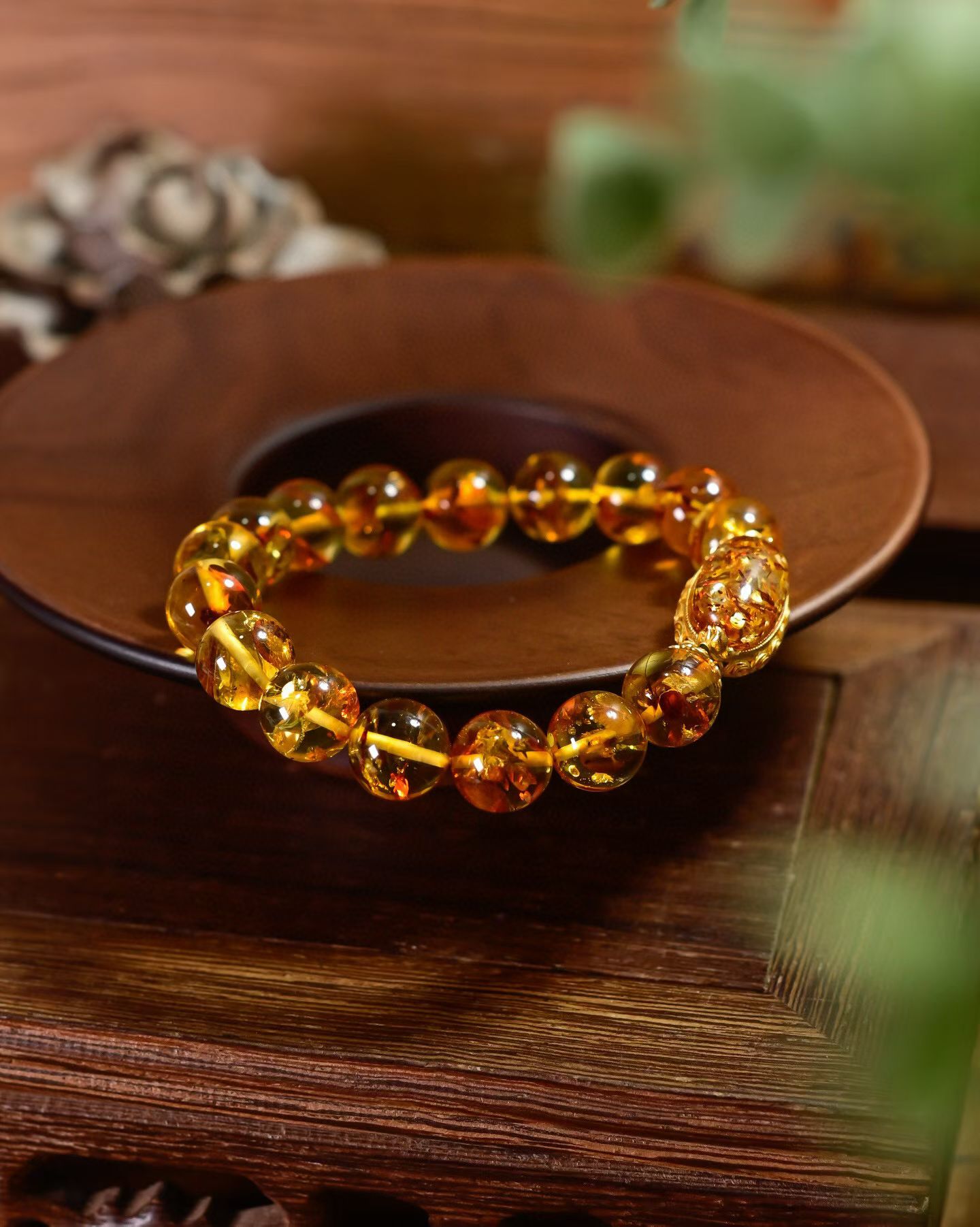 道毅珠宝9mm天然血珀手链金绞蜜配珠搭配天然A货翡翠飘花大肚笑佛吊坠925纯银镀金配饰详情图5