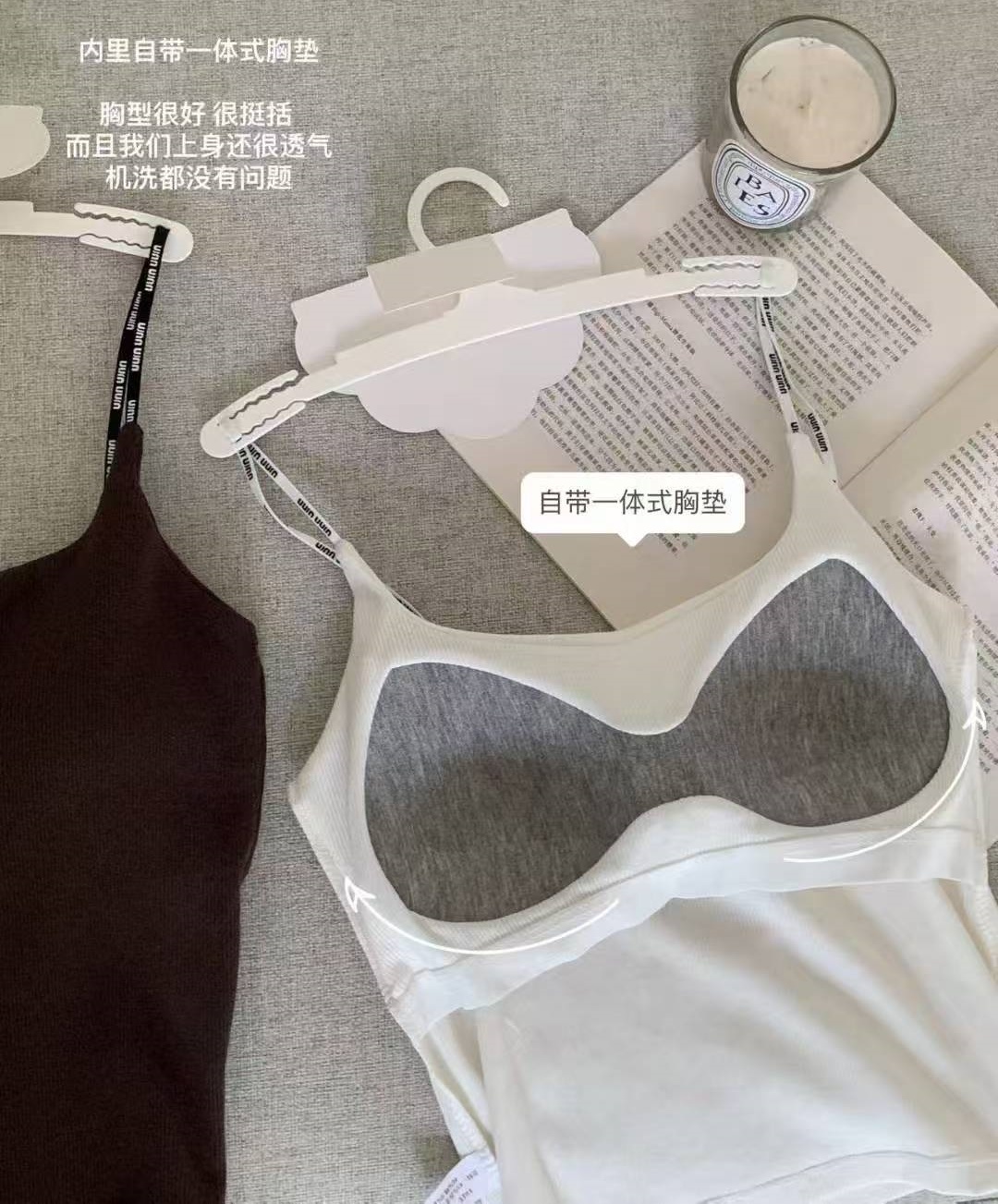 Autumn's new fixed-cup, slimming, letter-patterned, threaded cotton, backless for women, paired with a hot girl top Specification image