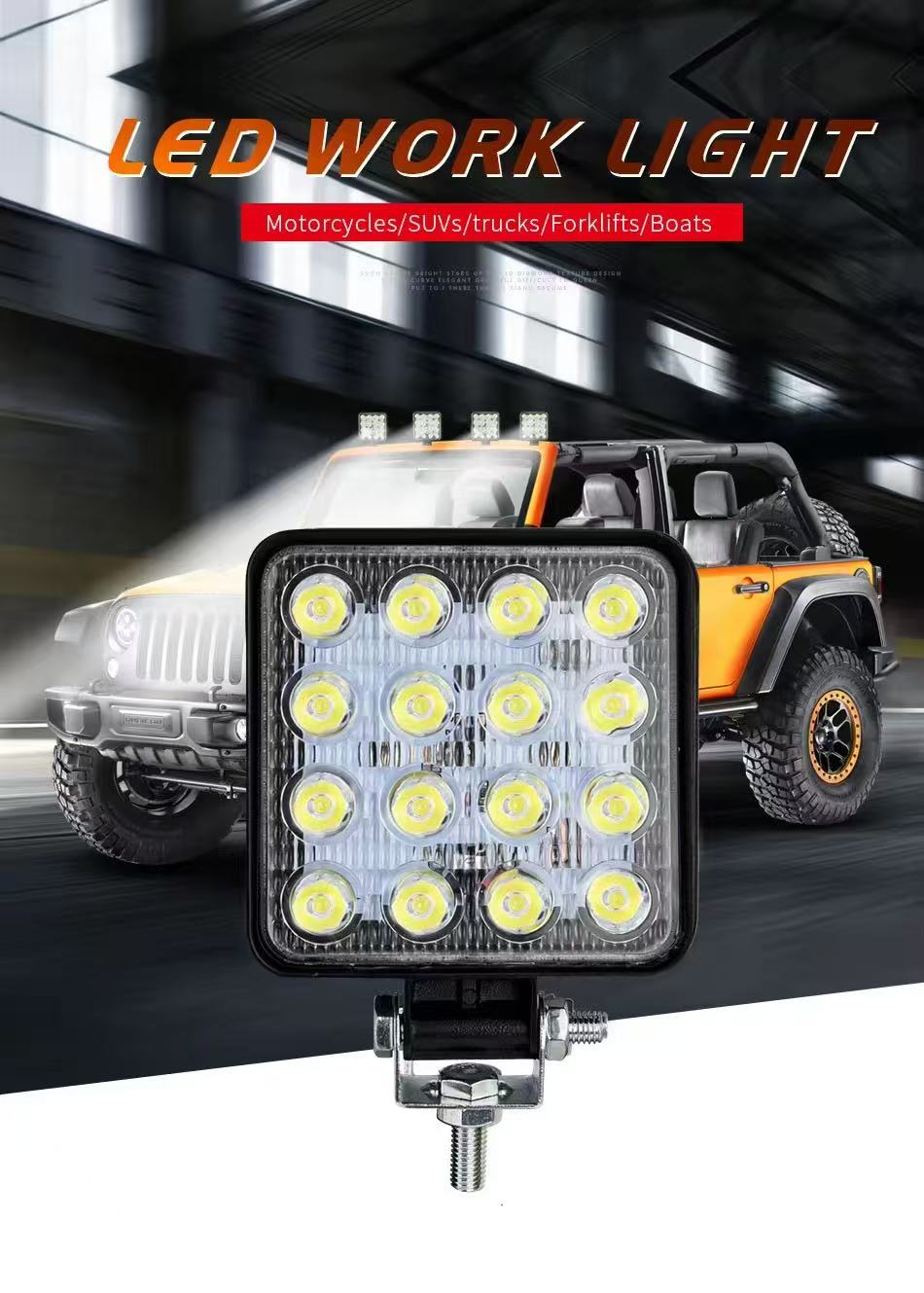 Mini 16-bead 48w led work light for automobiles, auxiliary spotlights for off-road vehicle modification projects, forklift headlights pic 5