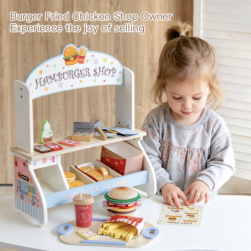 New wooden playhouse children's simulation hamburger shop, kitchen wooden hamburger desserts, parent-child kindergarten corner interactive role-playing toys Application Scenario
