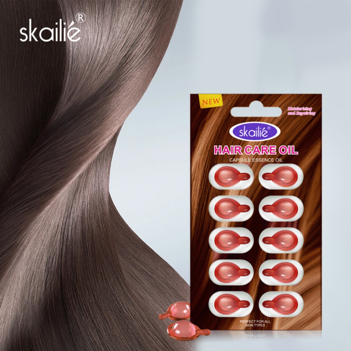 Skailie 10 Capsules/Tablet Hair Oil Capsules Essence: Repairing and Softening Hair Care Essence Capsules (Anti-Frizz, Brightening, Portable Tablet Pack) details Picture