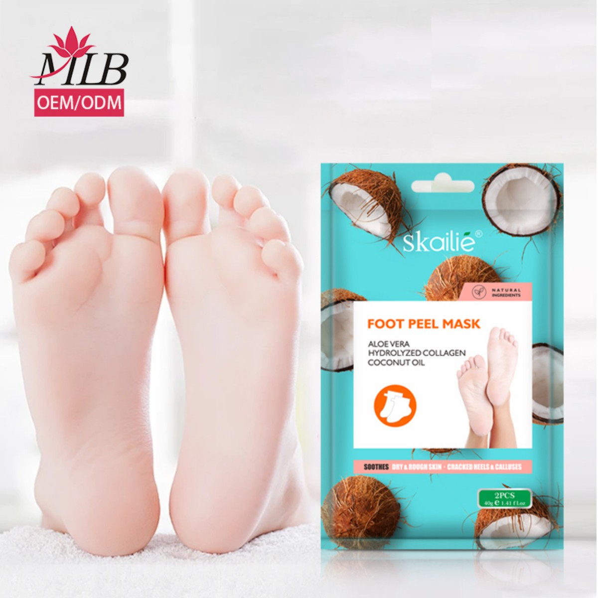 Skailie 40g/Coconut Function Foot Mask: OEM Self-owned Brand Organic Anti-callus and Crack Moisturizing Foot Mask (Natural Exfoliating Coconut Foot Skin Mask) Item Picture