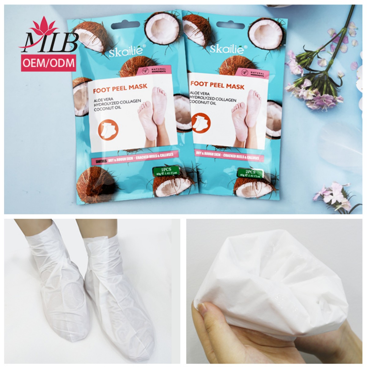 Skailie 40g/Coconut Function Foot Mask: OEM Self-owned Brand Organic Anti-callus and Crack Moisturizing Foot Mask (Natural Exfoliating Coconut Foot Skin Mask) details Picture
