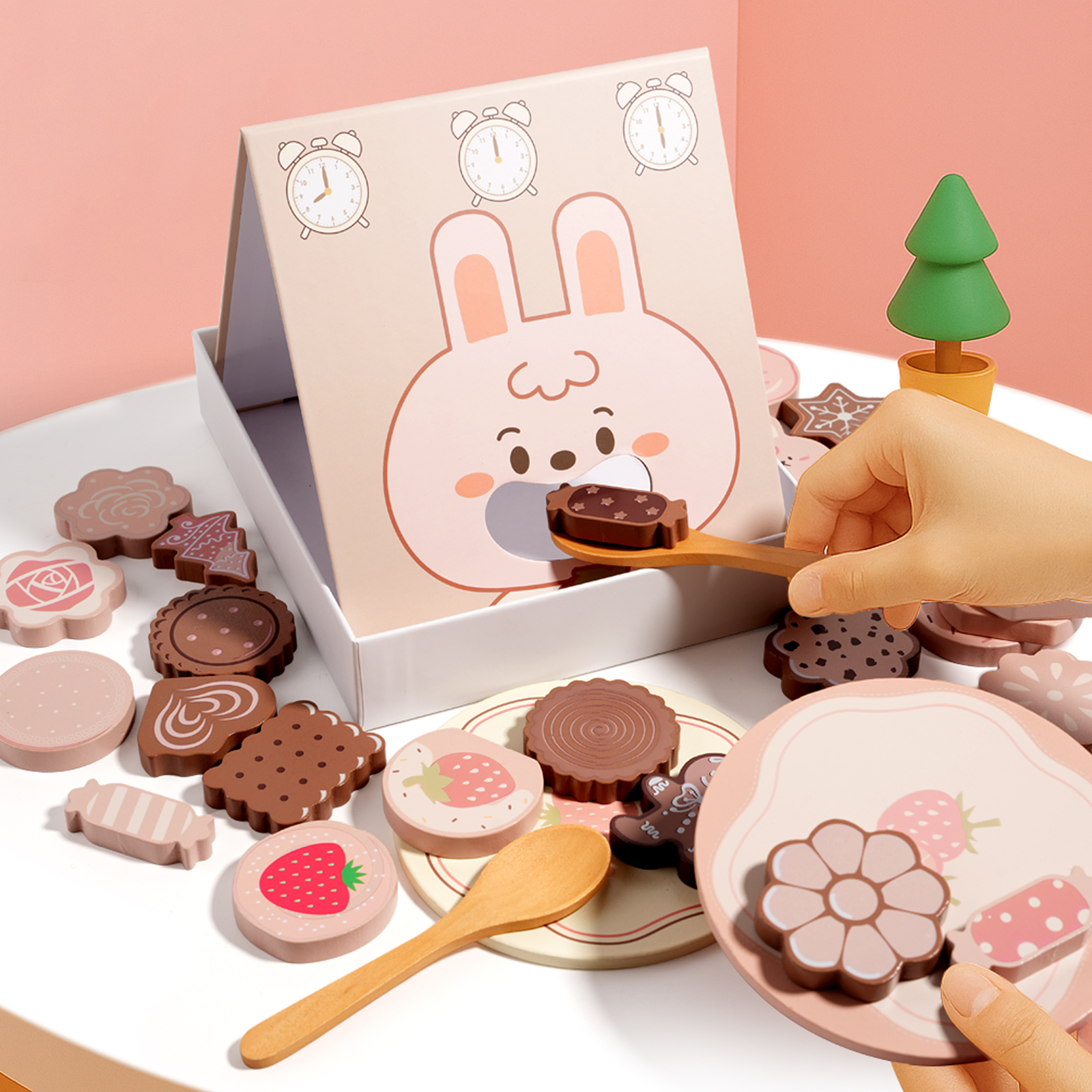 Parent-child role-playing role-playing simulation feeding game, children's early education fine motor skills, spoon exercise, educational toys, role-playing delicious cookies, feeding game, export certificate CE CPC EN71 full figure