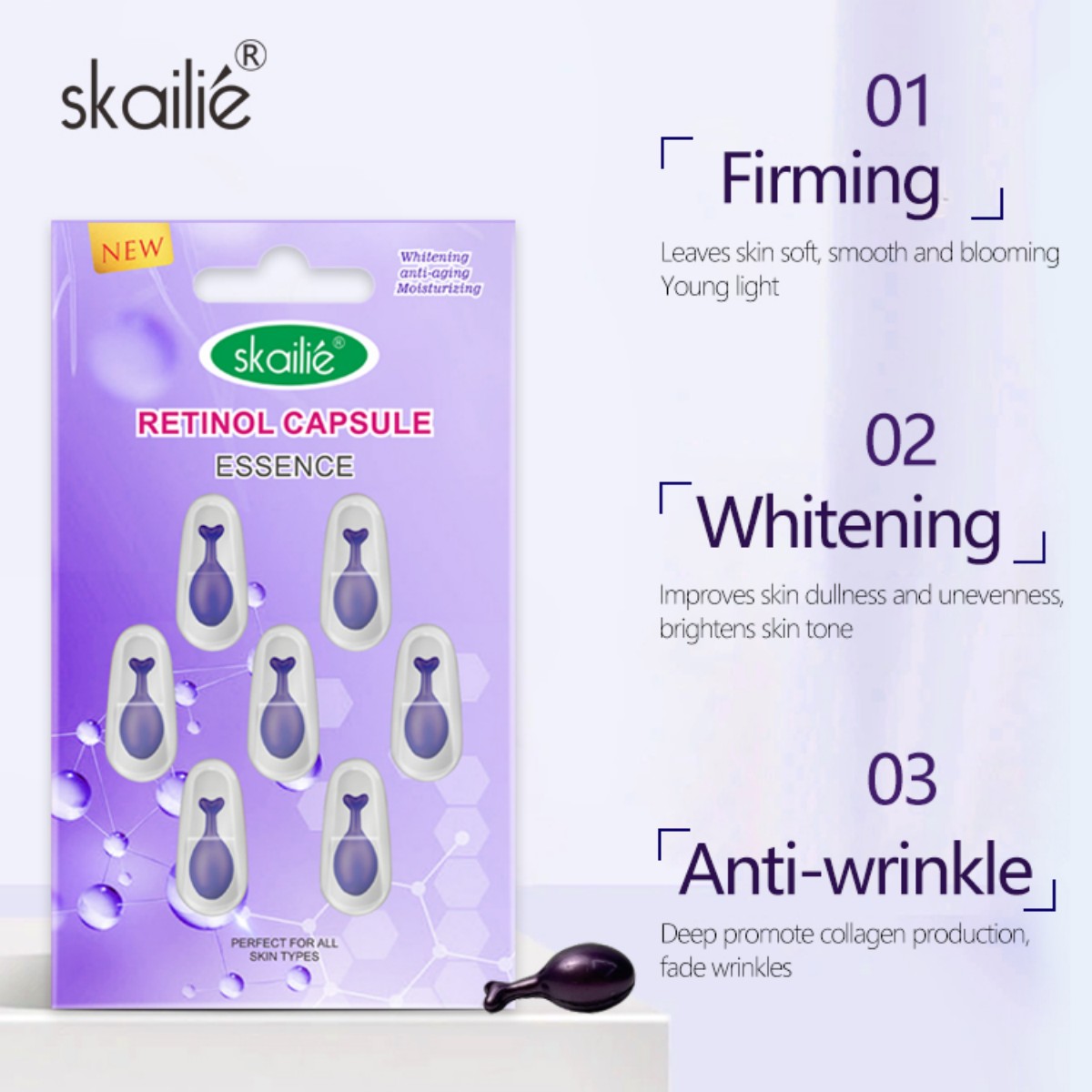 Skailie 7 كبسولة الريتينول/رقائق جوهر الوجه । المضادة سكينر ضيق وشم الخفيف إلى الوجه للعطر كبسولات المقوى رقائق (الفقرة محمولة) Item Picture