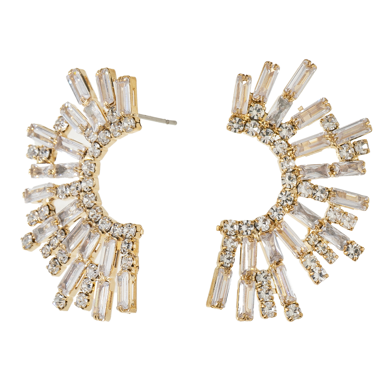 Cross-border European and American C-shaped zircon stud Earrings, feminine water diamond sunflower earrings, luxurious design, versatile diamond-encrusted jewelry Earrings pic 8