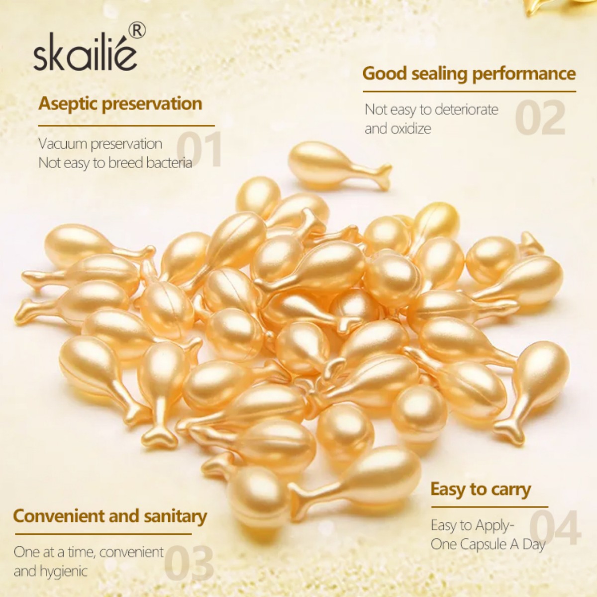 Skailie 7 Capsules/Tablets of VC Essence Capsules: Wholesale Facial Vitamin C Essence Capsules (Golden Moisturizing Facial Serum Capsules · Special for Skin Care) Specification image