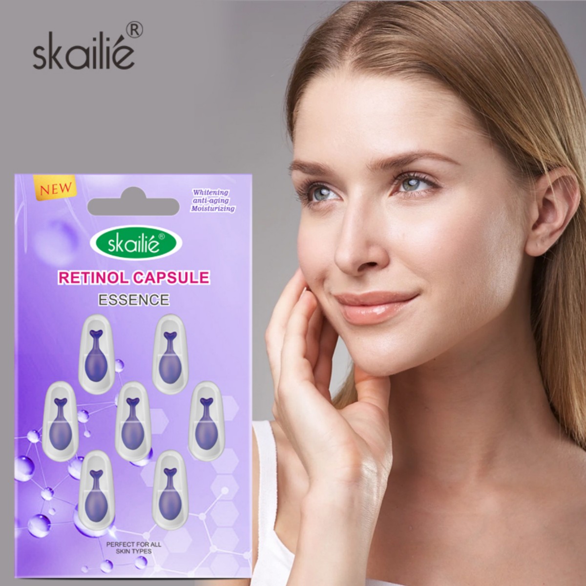 Skailie 7 كبسولة الريتينول/رقائق جوهر الوجه । المضادة سكينر ضيق وشم الخفيف إلى الوجه للعطر كبسولات المقوى رقائق (الفقرة محمولة) Specification image