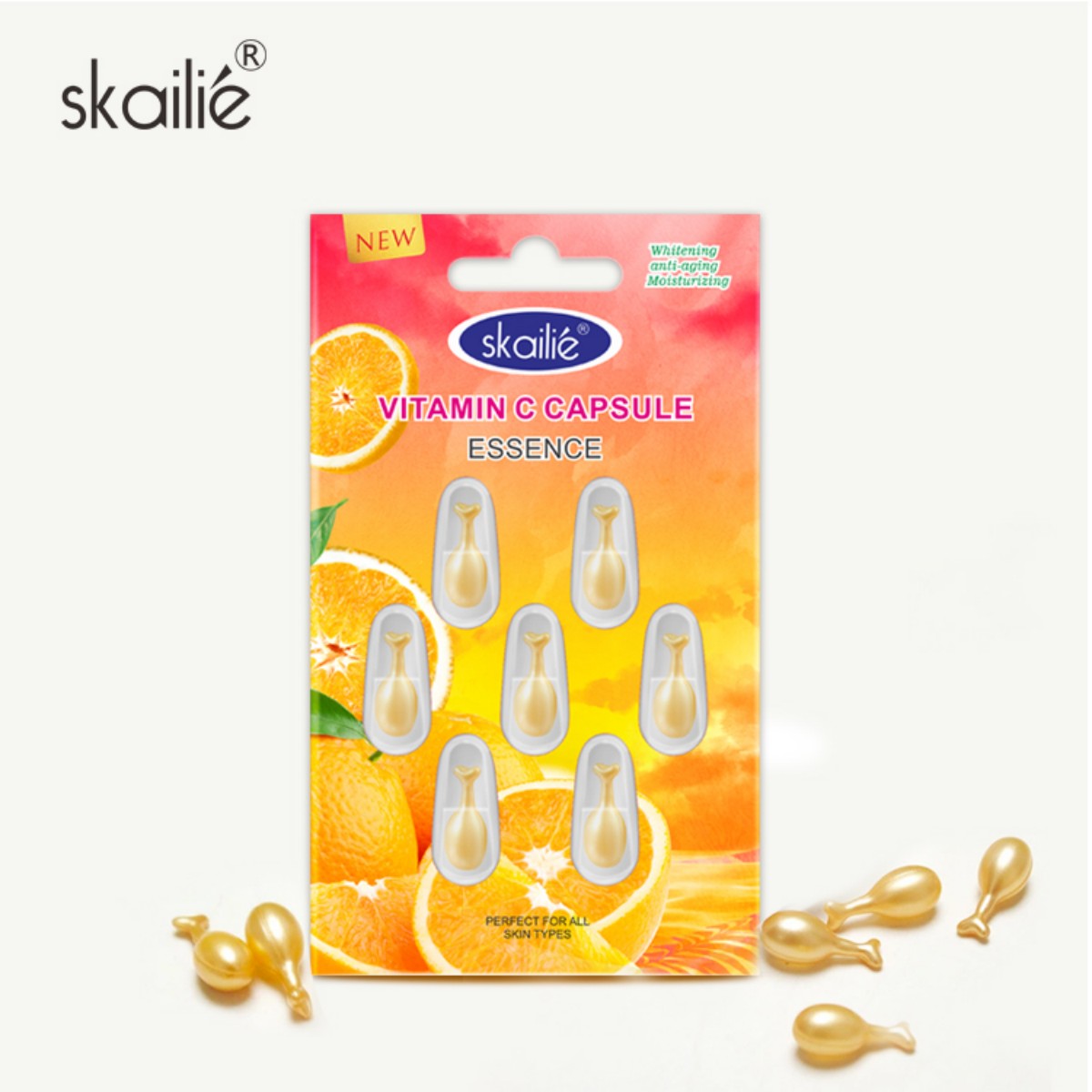 Skailie 7 Capsules/Tablets of VC Essence Capsules: Wholesale Facial Vitamin C Essence Capsules (Golden Moisturizing Facial Serum Capsules · Special for Skin Care) details Picture