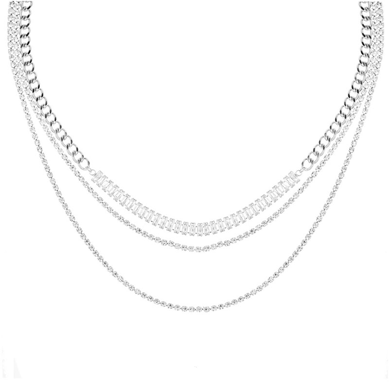 Exquisite new cross-border gold and silver plated claw chain, water diamond three-layer sweater chain, multi-layer lasso necklace, Amazon AliExpress best-selling wholesale jewelry details Picture
