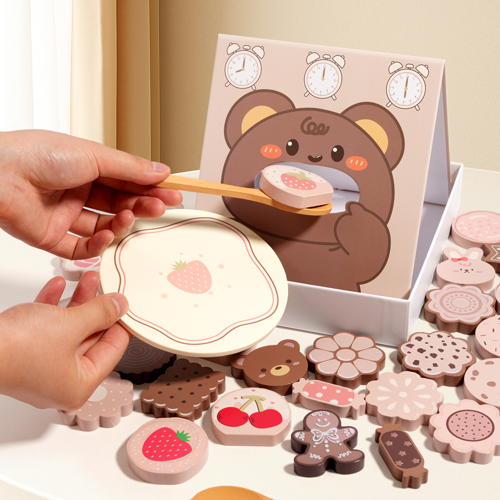 Parent-child role-playing role-playing simulation feeding game, children's early education fine motor skills, spoon exercise, educational toys, role-playing delicious cookies, feeding game, export certificate CE CPC EN71 details Picture