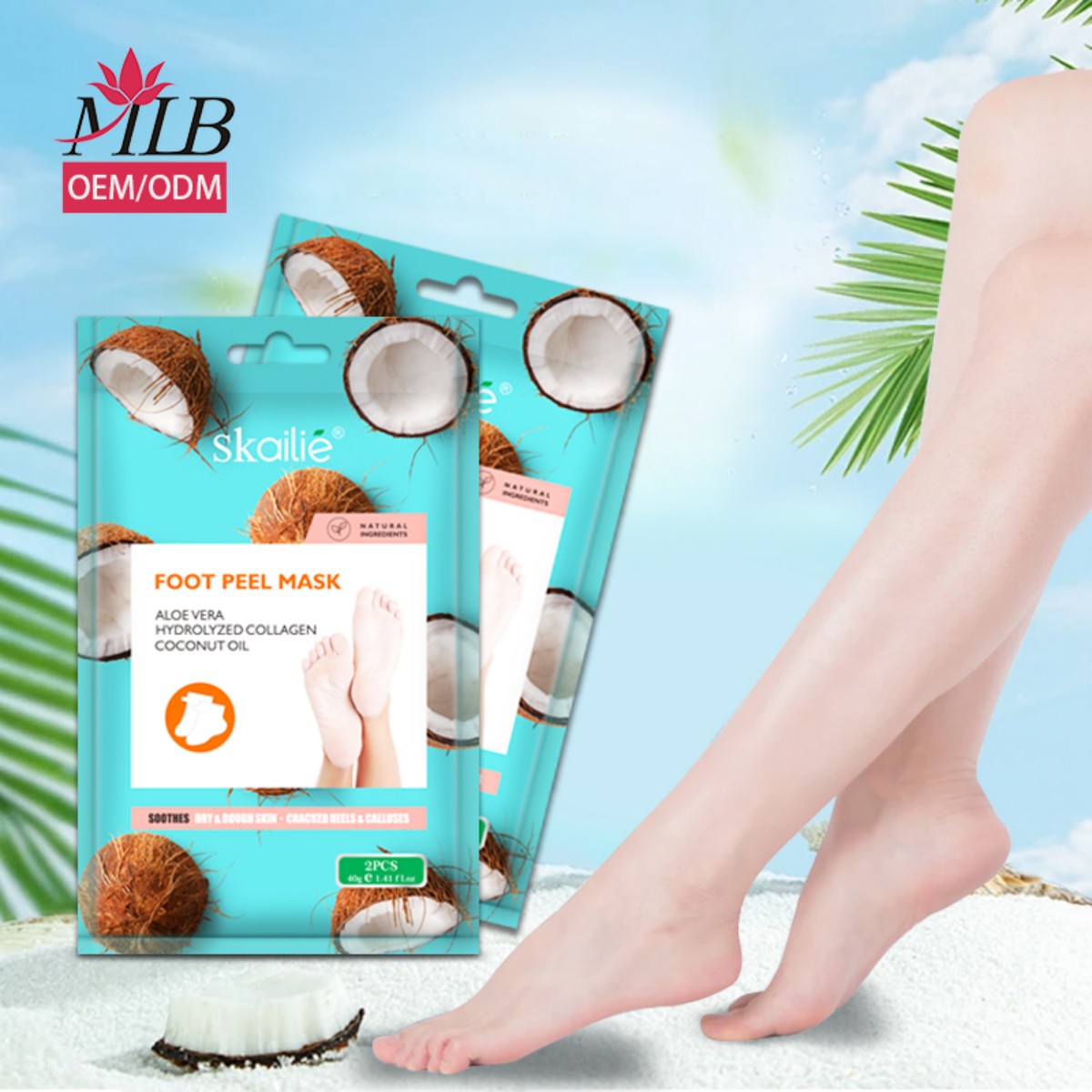 Skailie 40g / 对椰子功效足膜 | OEM 自有品牌有机去老茧裂纹保湿足膜（天然去角质椰子脚皮面膜）