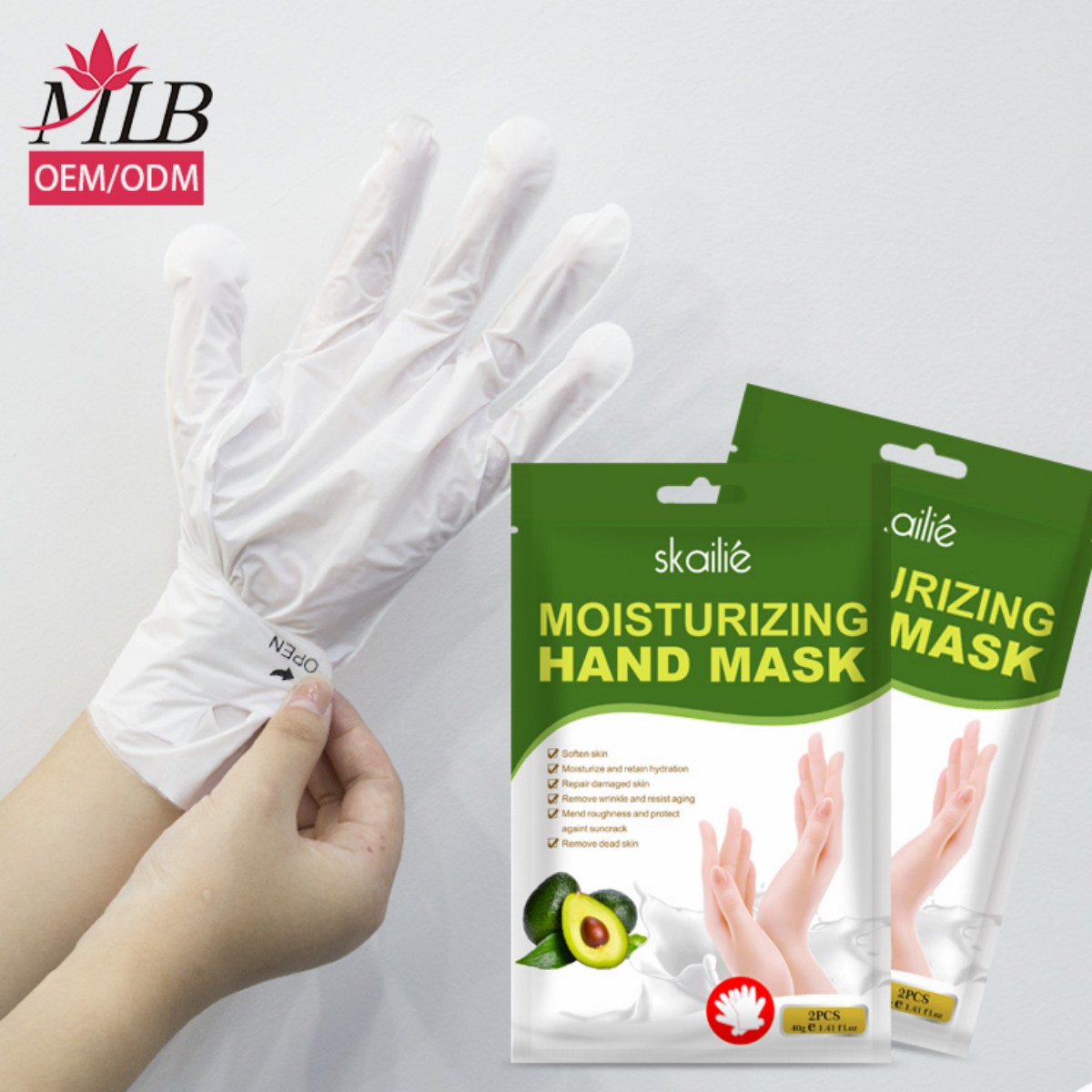Skailie 40g Moisturizing glove-style hand Mask/OEM/ODM customer logo customization · Natural Organic avocado hand mask, hand mask, hand cream, Urea Yisha details Picture