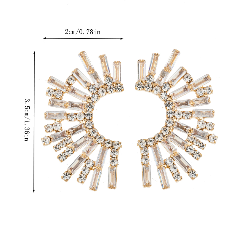 Cross-border European and American C-shaped zircon stud Earrings, feminine water diamond sunflower earrings, luxurious design, versatile diamond-encrusted jewelry Earrings Specification image