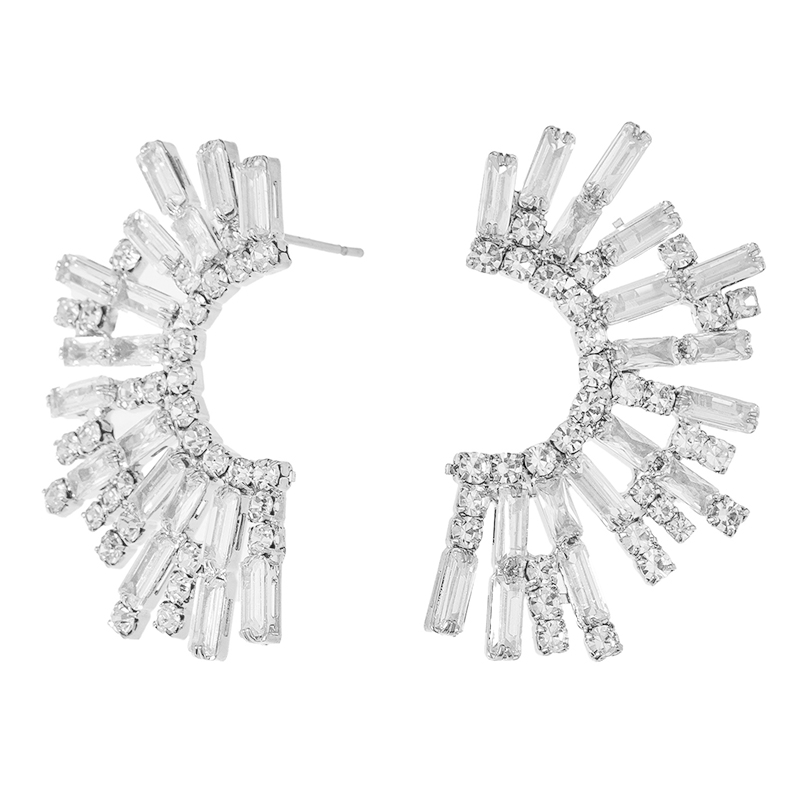 Cross-border European and American C-shaped zircon stud Earrings, feminine water diamond sunflower earrings, luxurious design, versatile diamond-encrusted jewelry Earrings Item Picture