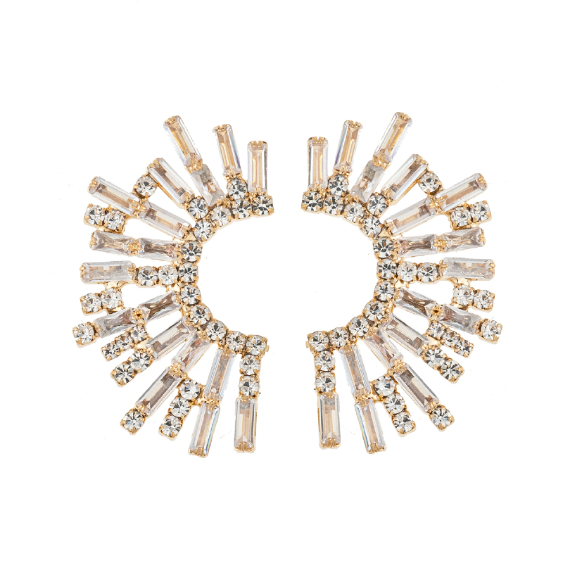 Cross-border European and American C-shaped zircon stud Earrings, feminine water diamond sunflower earrings, luxurious design, versatile diamond-encrusted jewelry Earrings pic 7