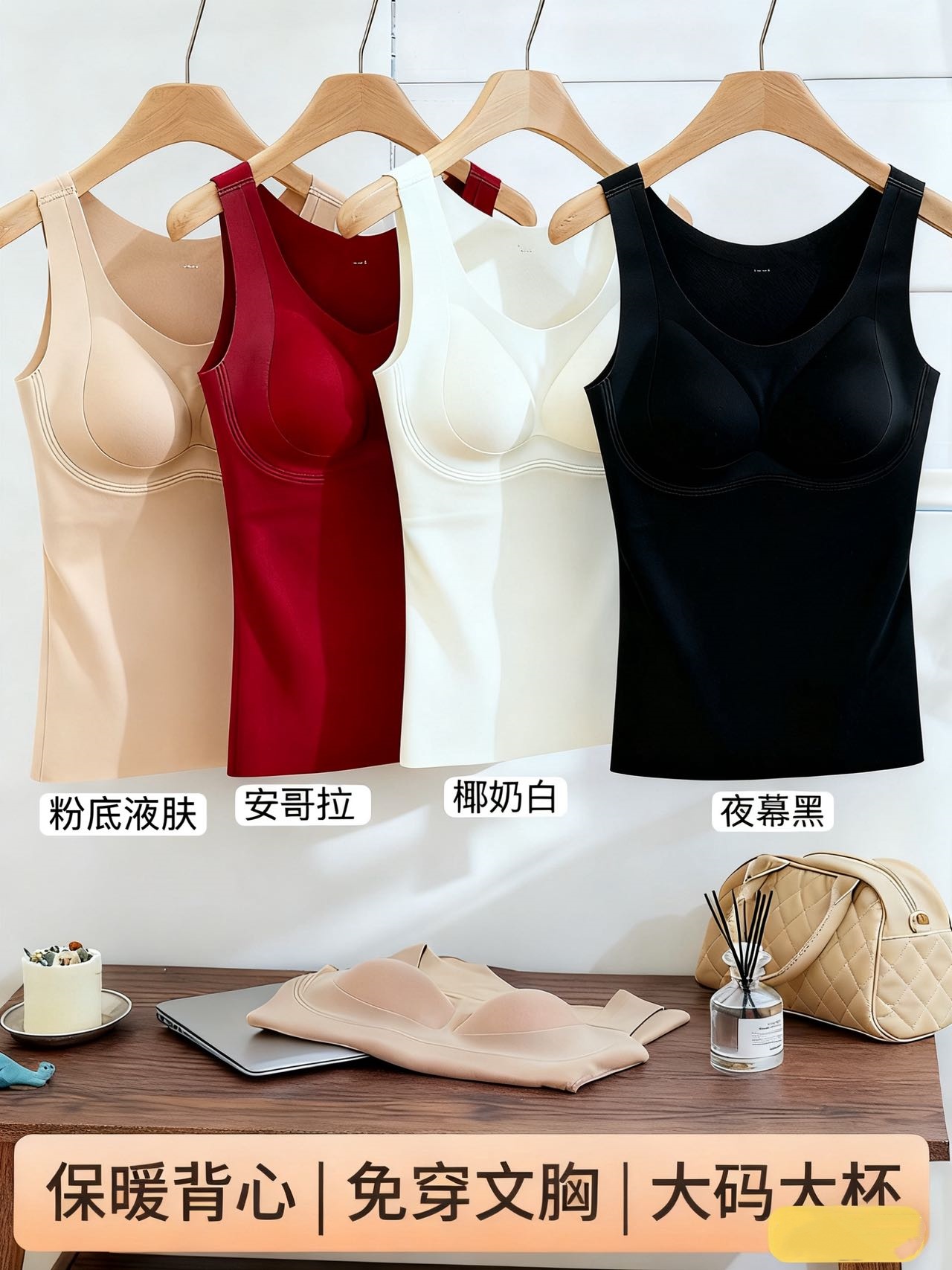 The new large-sized women's innerwear for autumn and winter is a no-wear bra with a built-in one-piece cup, form-fitting and warm halter top details Picture