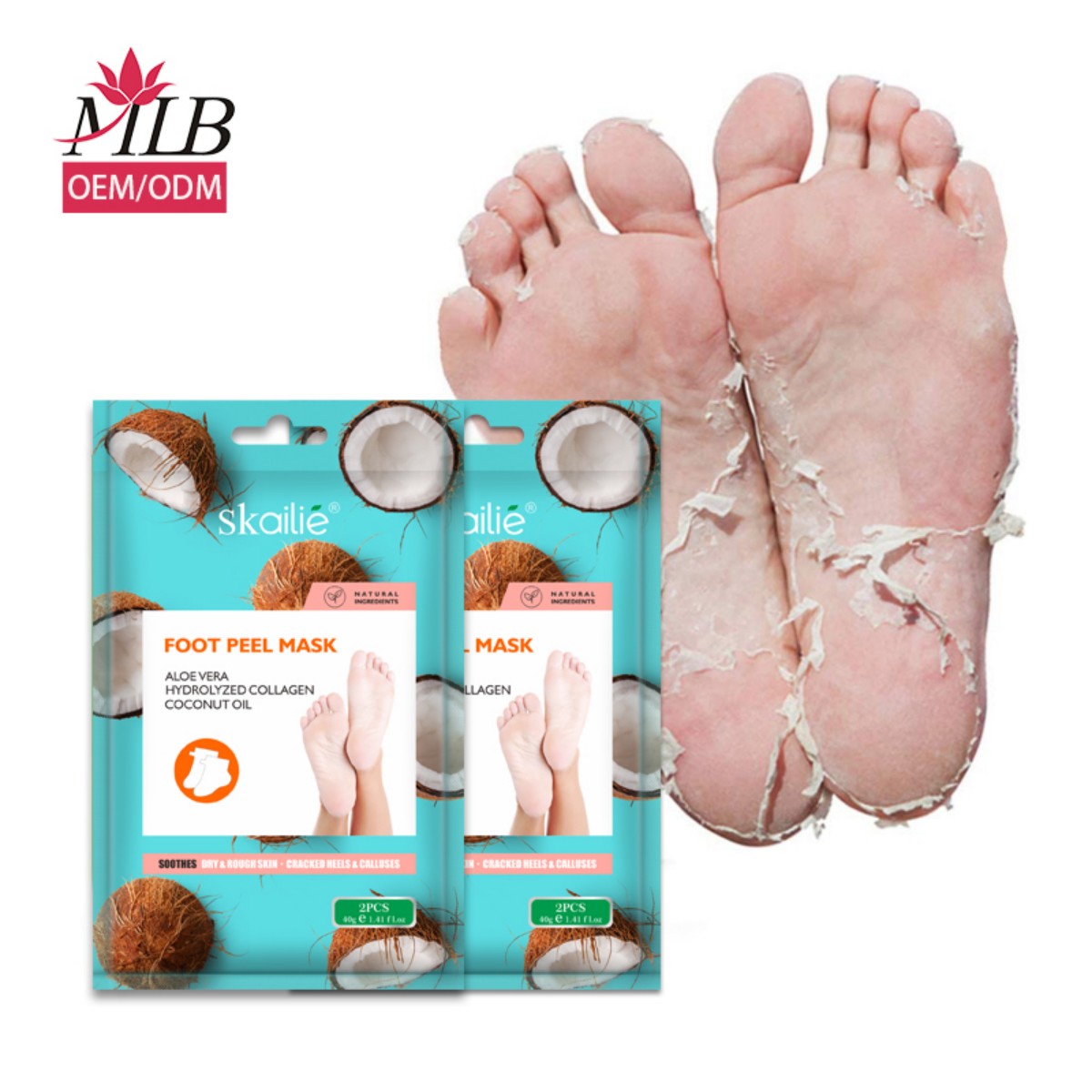Skailie 40g/Coconut Function Foot Mask: OEM Self-owned Brand Organic Anti-callus and Crack Moisturizing Foot Mask (Natural Exfoliating Coconut Foot Skin Mask) Specification image