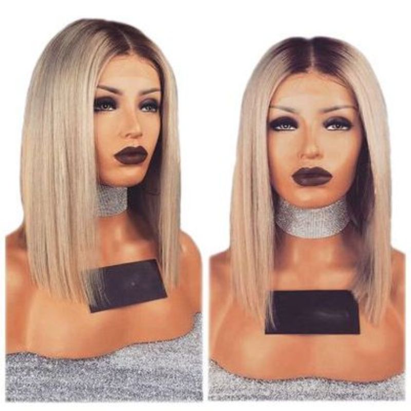 A new type of wig for European and American women, featuring a gradient color mid-parted short straight hair synthetic fiber false head cover