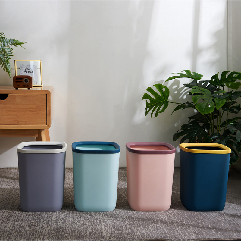 J06-6317 Household trash can, simple and lidless with pressure ring, Nordic square office kitchen details Picture