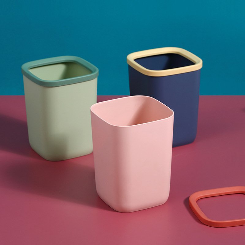 J06-6317 Household trash can, simple and lidless with pressure ring, Nordic square office kitchen Specification image
