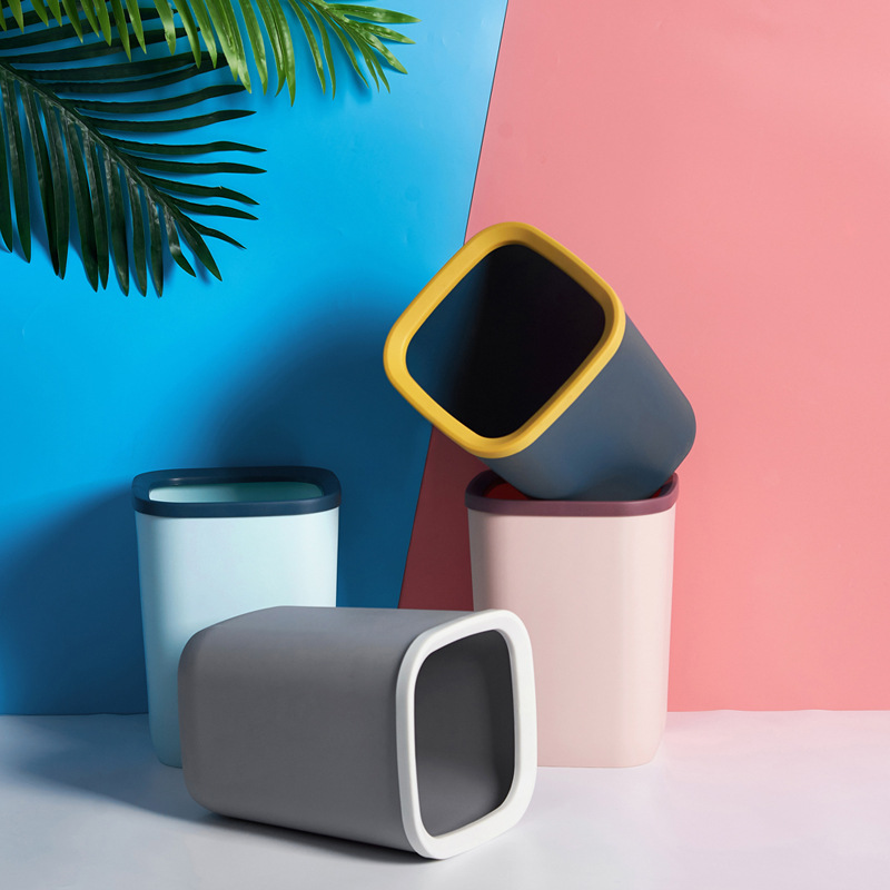 J06-6317 Household trash can, simple and lidless with pressure ring, Nordic square office kitchen
