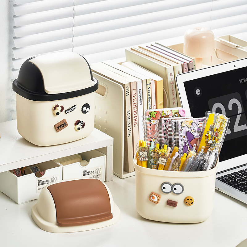 J06-6828DIY Cartoon Desktop Trash can, Creative large-capacity plastic Storage Bucket, Multi-functional student desktop details Picture