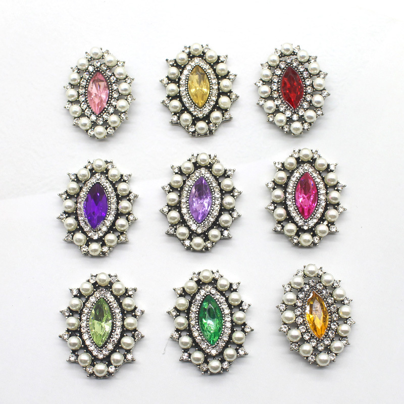 合金马眼珍珠花盘水钻饰品配件DIY金色水钻配件合金花盘钻扣