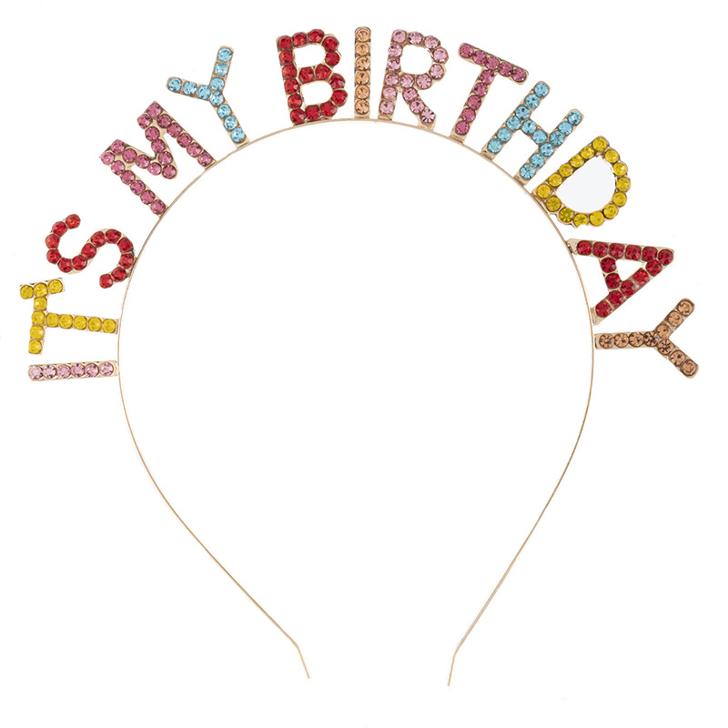 European and American cross-border English letter IT'S MY BIRTHDAY water diamond birthday headband party shining headwear wholesale supply Item Picture