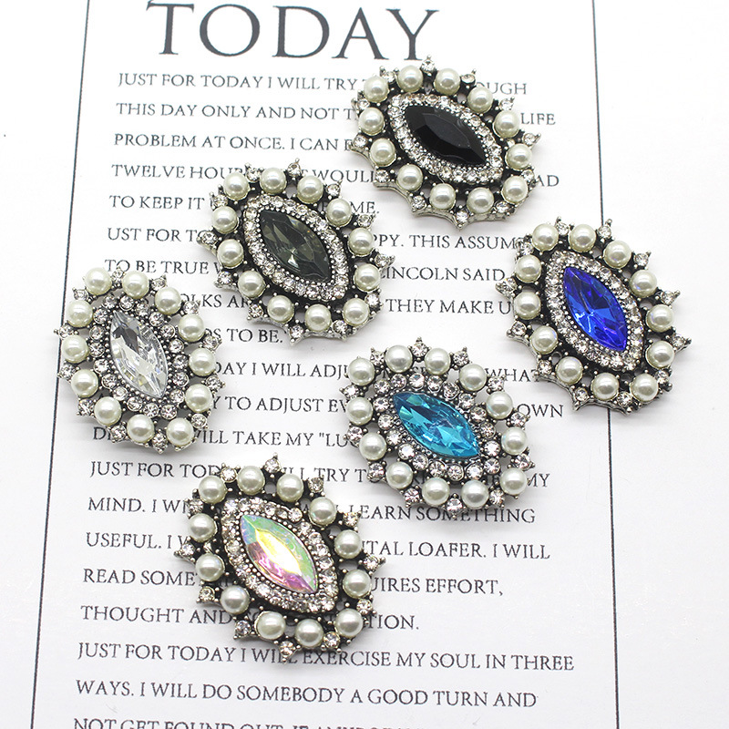 厂家直销合金马眼珍珠花盘水钻饰品配件DIY金色水钻配件合金花盘钻扣