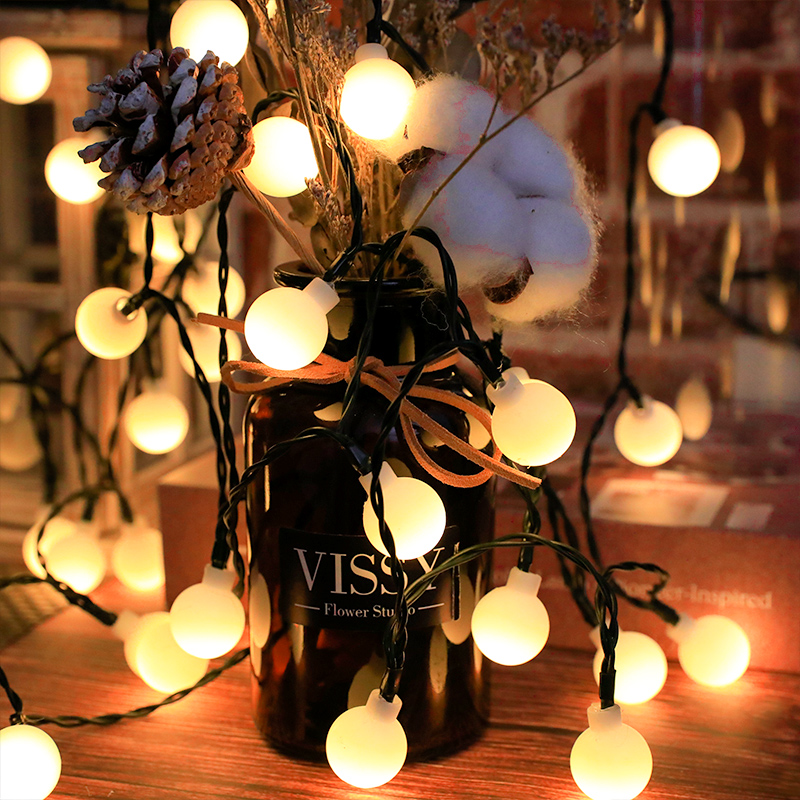 Solar-powered outdoor small round ball lights, garden landscape decoration, home courtyard decoration, atmosphere lights, small white ball bubble lights, outdoor waterproof colored lights
