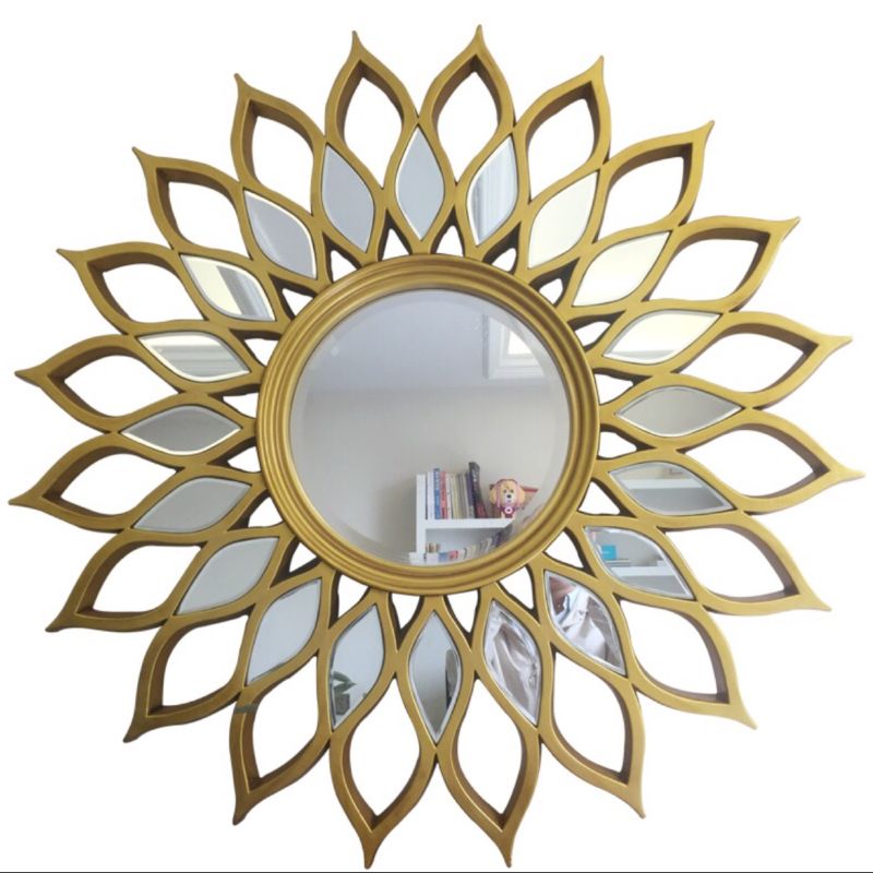 波西米亚轻奢镂空太阳神非铁艺玄关墙面装饰大挂镜子产品图