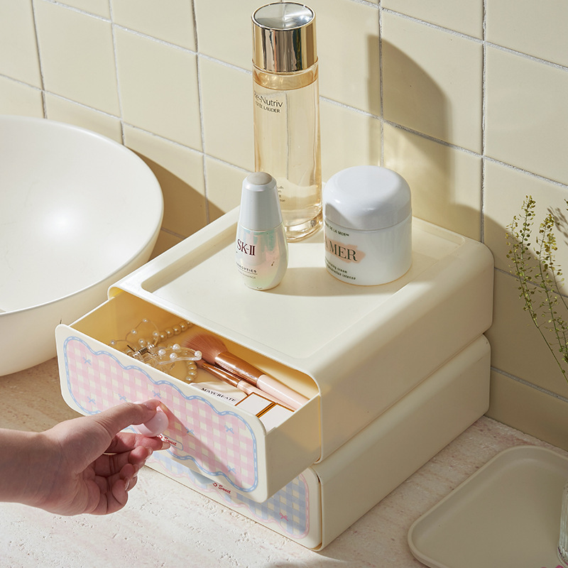 S137-1076 Desktop Storage Box, a large-capacity organizing wonder, lipstick, skincare, dressing table, mask rack Specification image