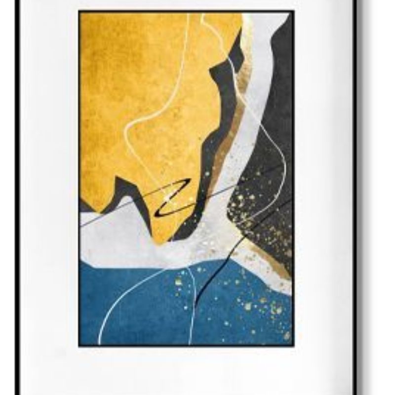 奕彩世界现代简约客厅装饰画沙发背景墙上挂画轻奢三联画抽象鎏金线条壁画装饰画白底实物图