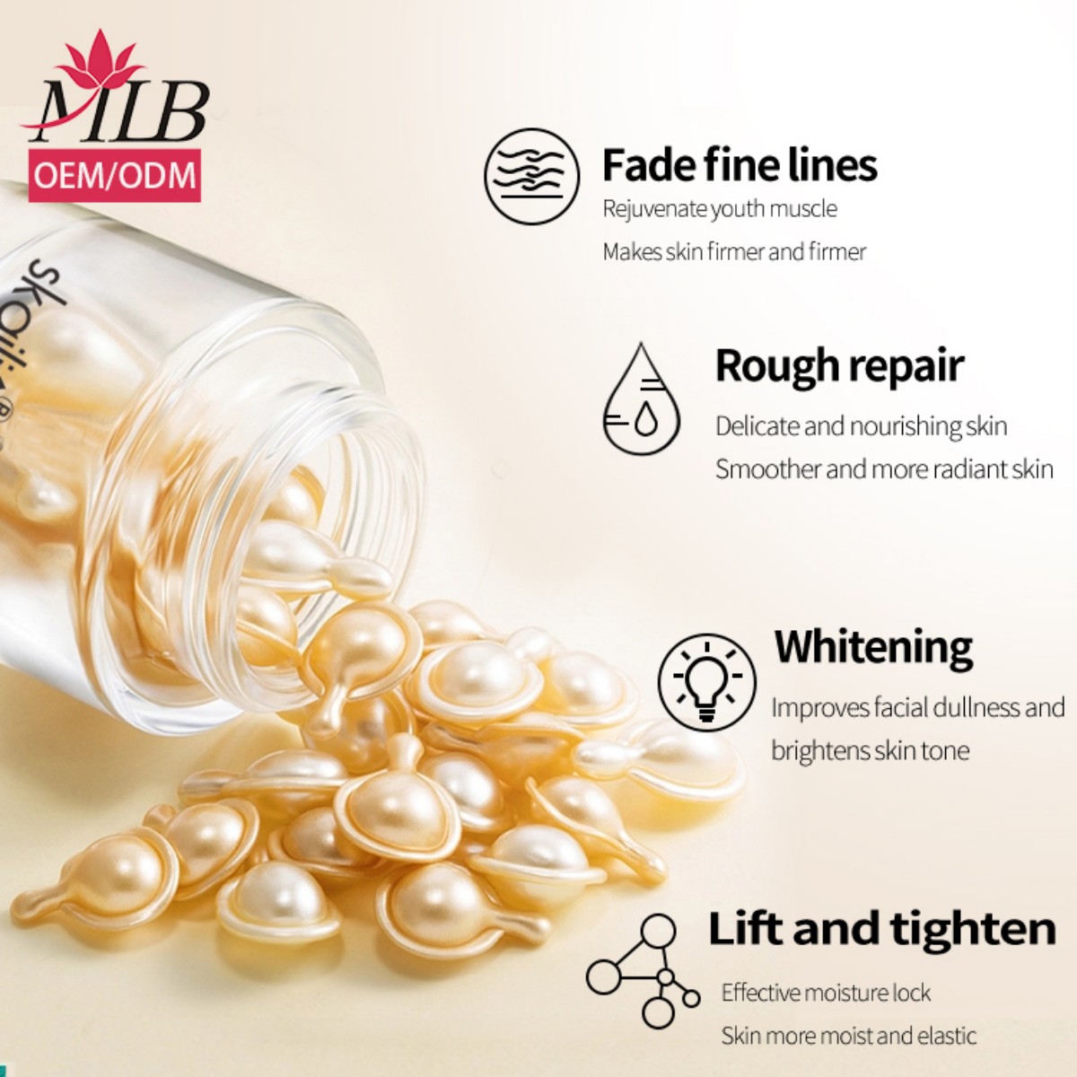 30 pills! Skailie Vitamin C Facial Capsule Essence is a self-owned brand OEM brightening and hydrating hyaluronic acid serum capsule skin care product details Picture