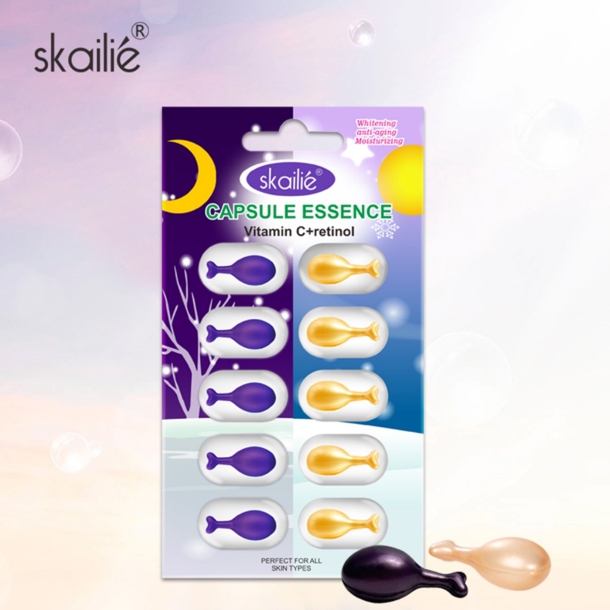 Wholesale price! Skailie Dual-Effect Essence Capsules, 10 capsules per tablet, Vitamin C + Retinol, factory direct supply