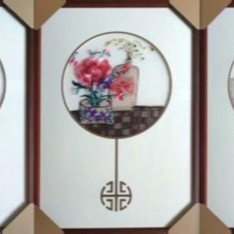  55*75新中式立体绣丝线绣 客厅书房三联画