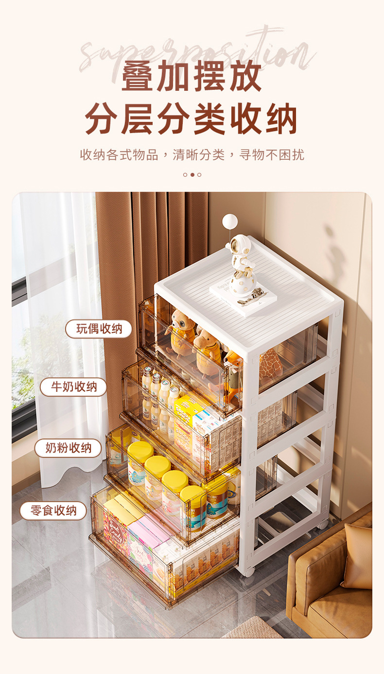 D47-213-1 Folding drawer-type storage cabinet, household toy plastic storage box, portable snack rack Application Scenario