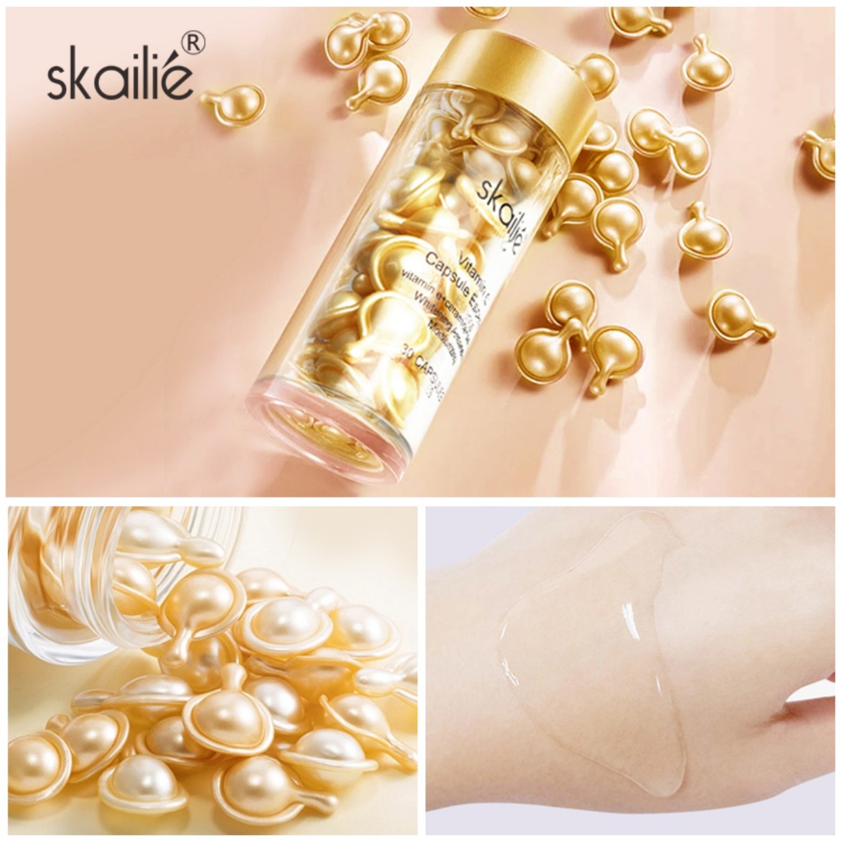 30 capsules * 2 bottles! Skailie 2-in-1 Essence Set: Six-Peptide Eye Cream + Vitamin C Facial Essence, organic anti-aging and brightening, private label Application Scenario