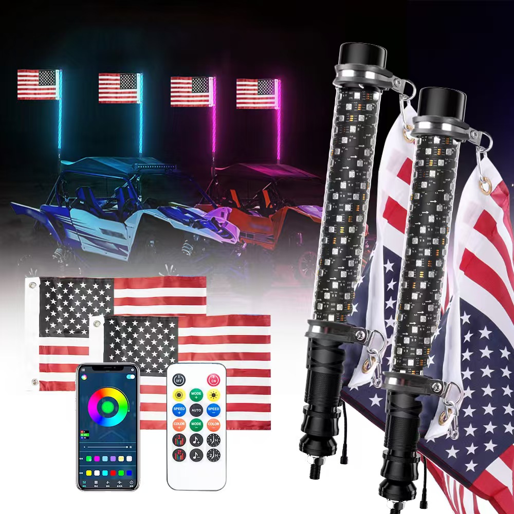 RGB with brake and turn signal lights, flagpole flag light to off-road APP, dual-control paired horse racing flag light, Bluetooth 35mm Item Picture