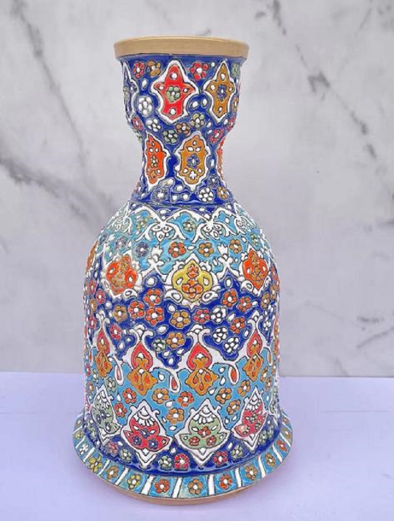 伊朗进口波斯风格手绘立体浮雕宽口花瓶