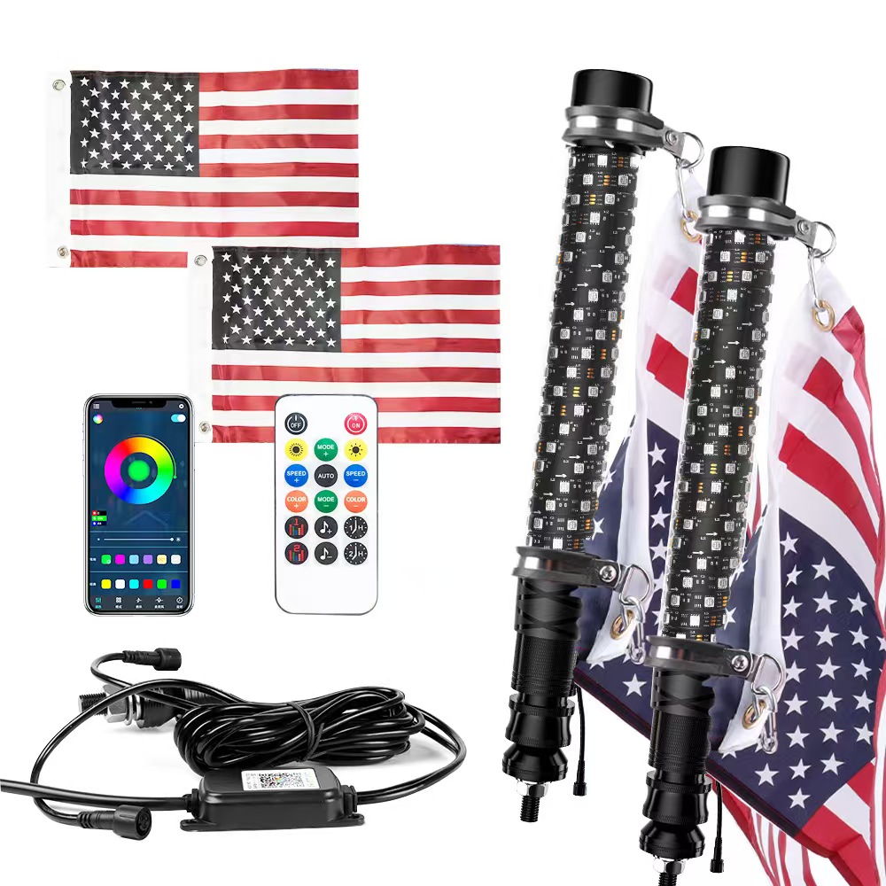 RGB with brake and turn signal lights, flagpole flag light to off-road APP, dual-control paired horse racing flag light, Bluetooth 35mm full figure