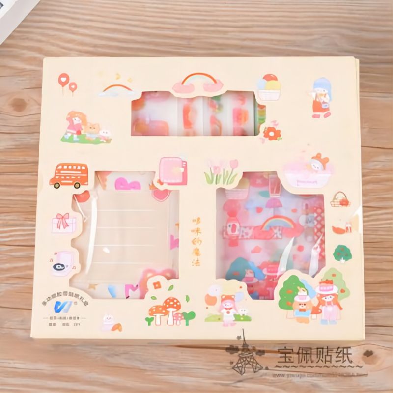 新款手账胶带贴纸便签礼盒卡通人物和纸胶带可爱彩色