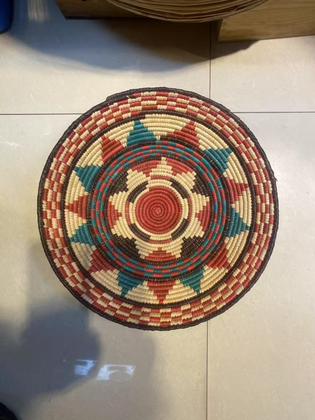 非洲马达加斯加拉菲草手工编织盘子装饰摆件